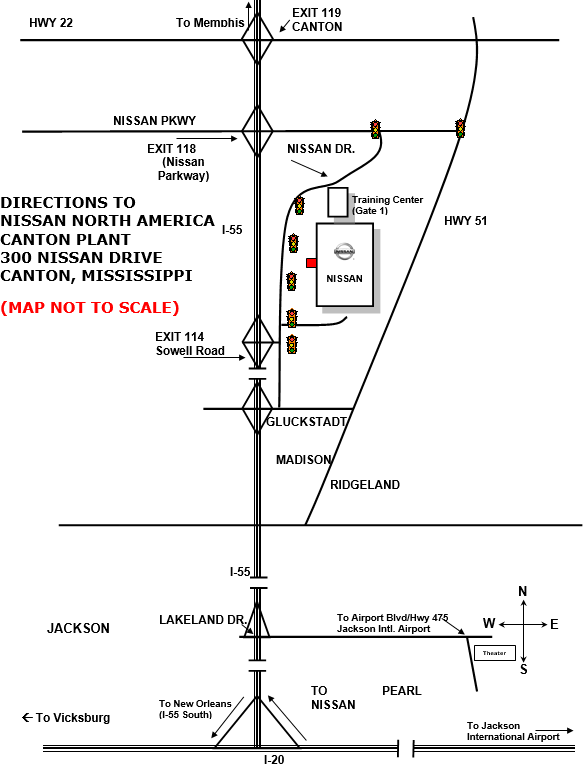 Map to Nissan in Canton, MS